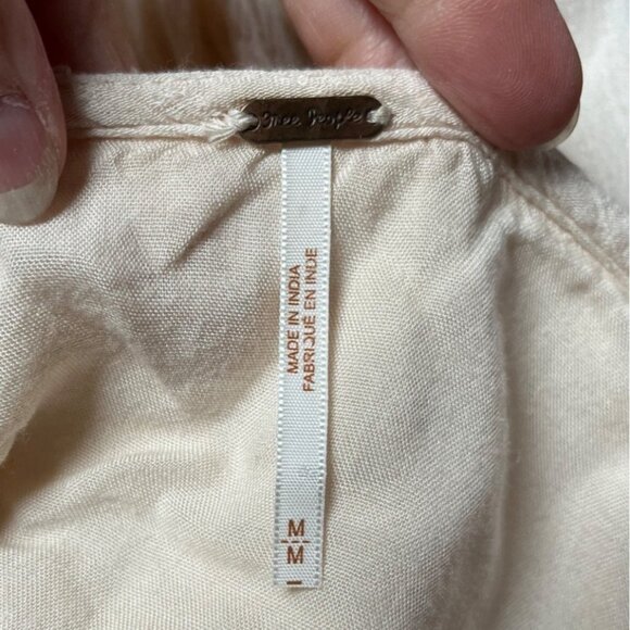 Free People Falling Water Tunic Embroidered Flutter Sleeve Cream Bohemian Relaxe - Picture 9 of 11